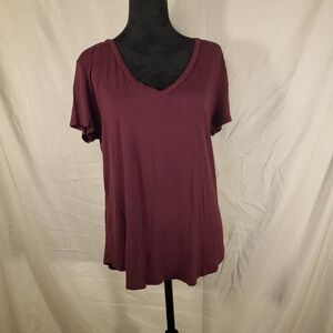 Aero Seriously Soft Relaxed V-Neck Short Sleeve Top - Plum - L